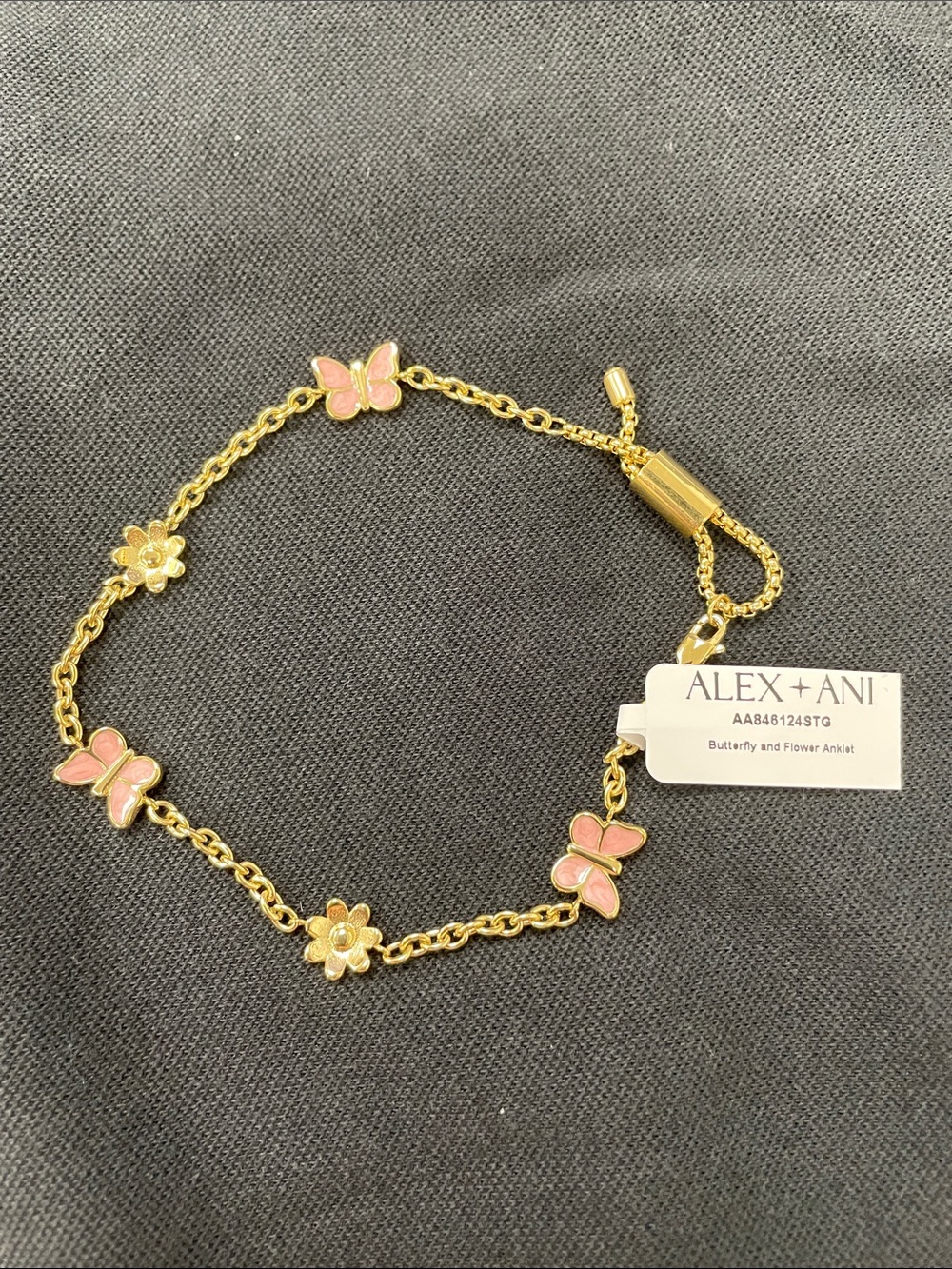 Alex and Ani Gold Pink Butterfly & Flower Anklet